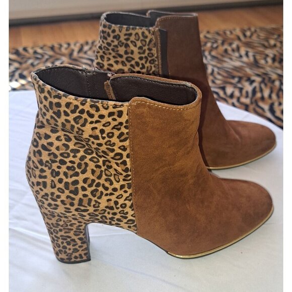 Rialto Women's Ankle Bootie Leopard Boots 3 1/2" Heel R8320 Chestnut Brown 8M - Picture 1 of 7